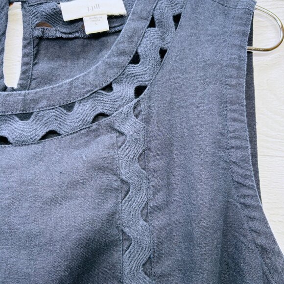 J.Jill Linen Blend Sleeveless Top Navy Cutwork Trim Tank Blouse Women’s Large - Picture 6 of 14